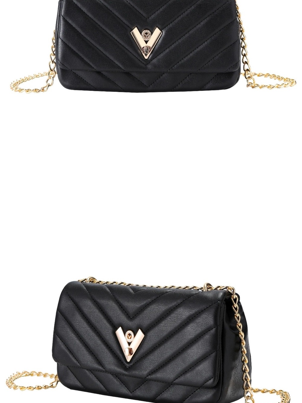 Valentino Orlandi Black Quilted Crossbody with Gold-Tone Chain
